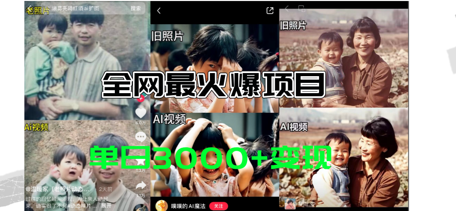 （11546期）全网爆火的AI让老照片动起来教程，蹭热点日赚3000+，内含免费工具一键…-艾科轻创网