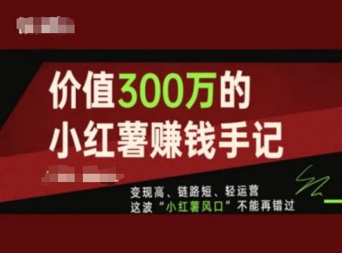 价值300万的小红书赚钱手记，变现高、链路短、轻运营，这波“小红薯风口”不能再错过-艾科轻创网