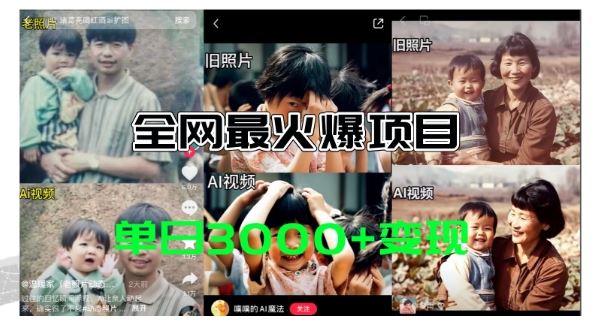 全网爆火的AI让老照片动起来教程，蹭热点日赚3k+，内含免费工具一键可生成【揭秘】-艾科轻创网