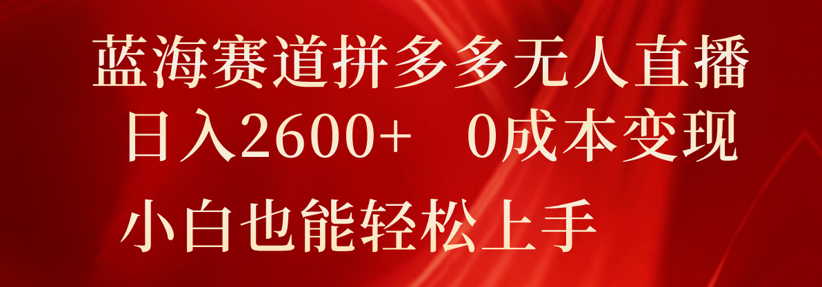 蓝海赛道拼多多无人直播，日入2600+，0成本变现，小白也能轻松上手-艾科轻创网