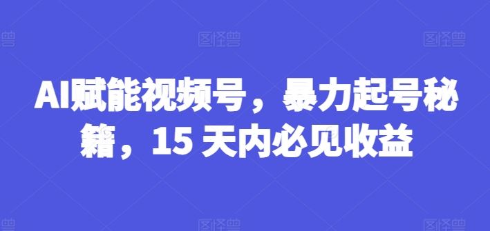 AI赋能视频号，暴力起号秘籍，15 天内必见收益【揭秘】-艾科轻创网