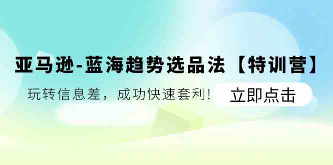 亚马逊蓝海趋势选品法【特训营】：玩转信息差，成功快速套利-艾科轻创网