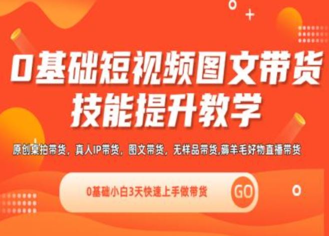 0基础短视频图文带货实操技能提升教学(直播课+视频课),0基础小白3天快速上手做带货-艾科轻创网