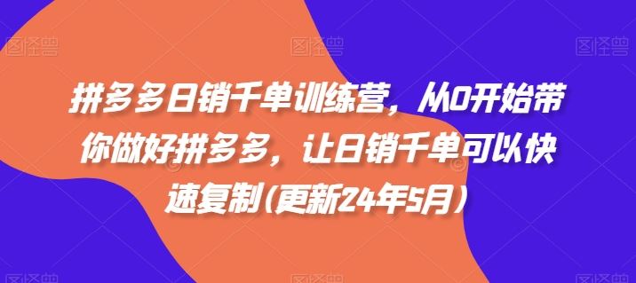 拼多多日销千单训练营，从0开始带你做好拼多多，让日销千单可以快速复制(更新24年7月)-艾科轻创网