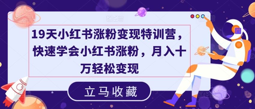 19天小红书涨粉变现特训营，快速学会小红书涨粉，月入十万轻松变现-艾科轻创网