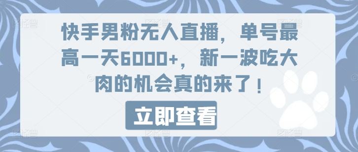 快手男粉无人直播，单号最高一天6000+，新一波吃大肉的机会真的来了-艾科轻创网