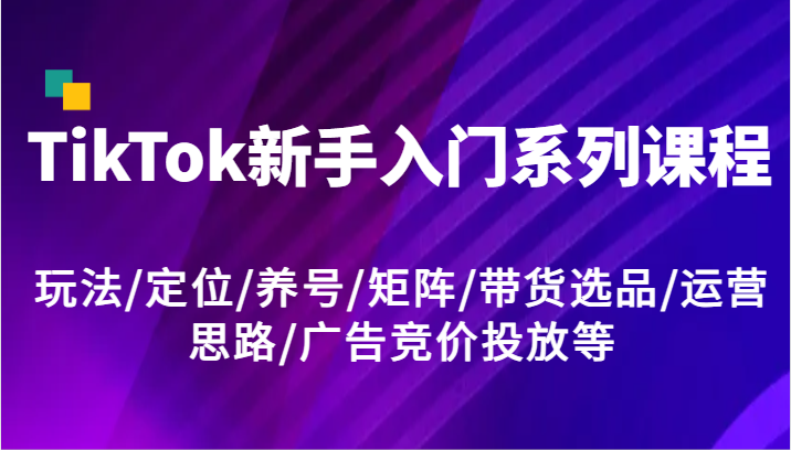 TikTok新手入门系列课程，玩法/定位/养号/矩阵/带货选品/运营思路/广告竞价投放等-艾科轻创网