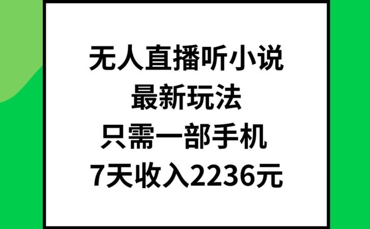 无人直播听小说最新玩法，只需一部手机，7天收入2236元【揭秘】-艾科轻创网