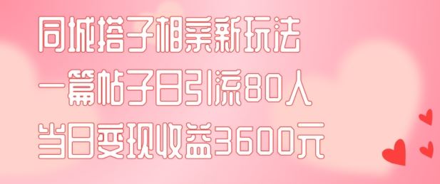 同城搭子相亲新玩法一篇帖子引流80人当日变现3600元(项目教程+实操教程)【揭秘】-艾科轻创网