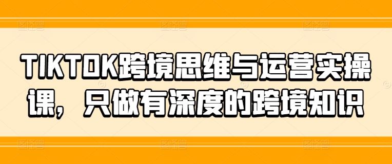 TIKTOK跨境思维与运营实操课，只做有深度的跨境知识-艾科轻创网