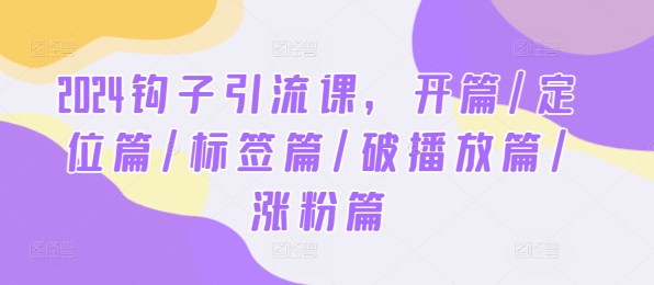 2024钩子引流课，开篇/定位篇/标签篇/破播放篇/涨粉篇-艾科轻创网