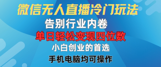 微信无人直播冷门玩法，告别行业内卷，单日轻松变现四位数，小白的创业首选-艾科轻创网