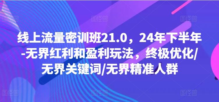线上流量密训班21.0，24年下半年-无界红利和盈利玩法，终极优化/无界关键词/无界精准人群-艾科轻创网