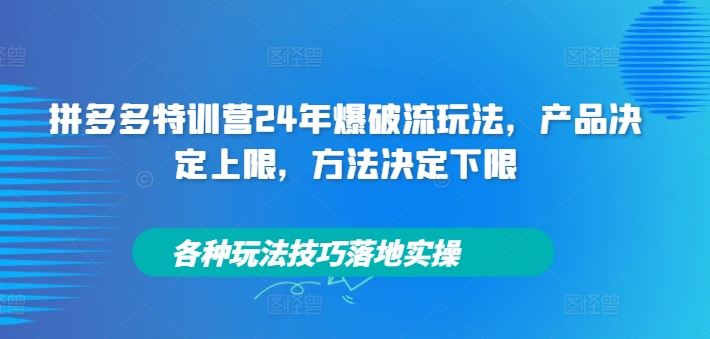 拼多多特训营24年爆破流玩法，产品决定上限，方法决定下限，各种玩法技巧落地实操-艾科轻创网