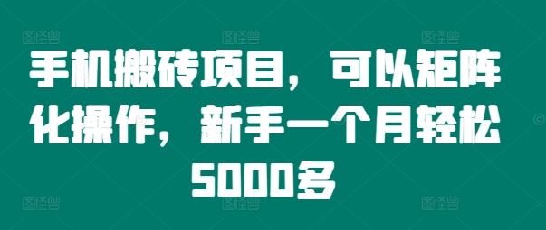 手机搬砖项目，可以矩阵化操作，新手一个月轻松5000多-艾科轻创网