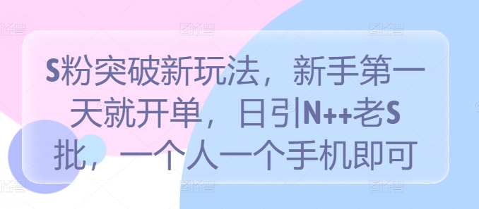 S粉突破新玩法，新手第一天就开单，日引N++老S批，一个人一个手机即可【揭秘】-艾科轻创网