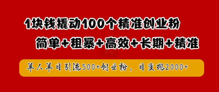 1块钱撬动100个精准创业粉，简单粗暴高效长期精准，单人单日引流500+创业粉，日变现2k【揭秘】-艾科轻创网