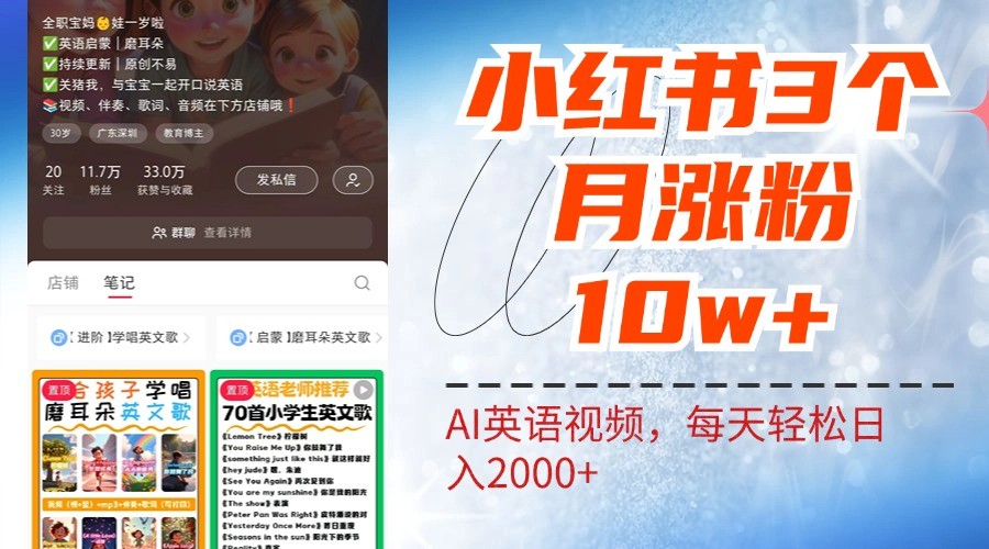 小红书三个月涨粉10W，AI英语视频0成本制作，每天轻松日入2000+-艾科轻创网