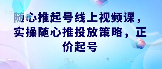 随心推起号线上视频课，实操随心推投放策略，正价起号-艾科轻创网